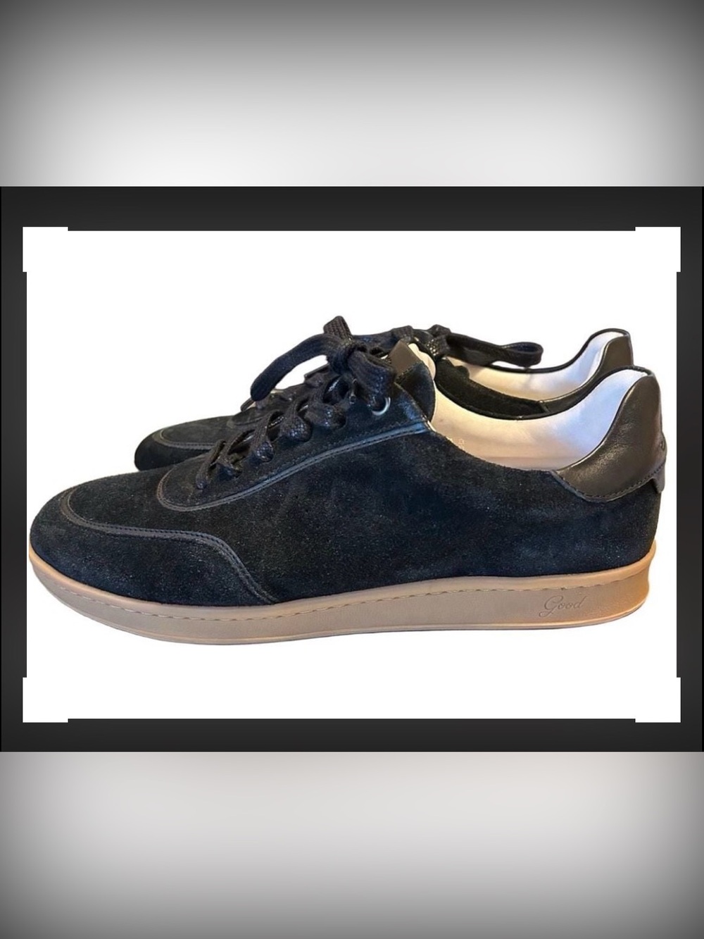 NEW $225 Good Man Brand Court Low Top Suede Sneakers in Black Sz 9